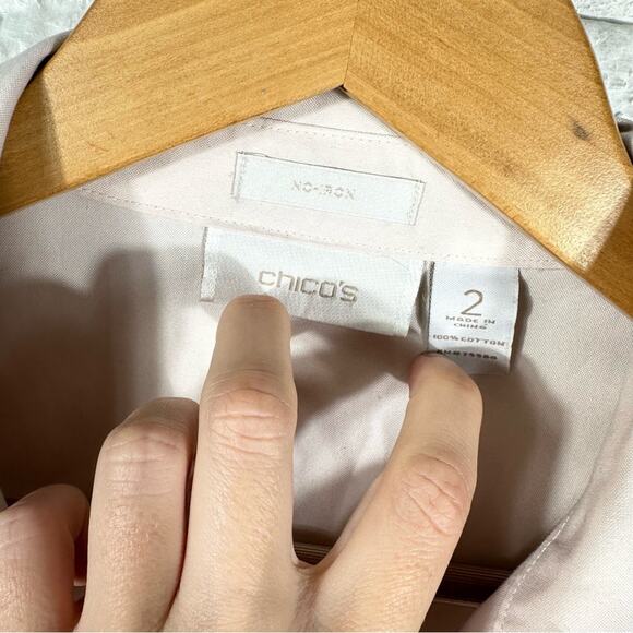 Chico's No Iron 100% Cotton 3/4 Sleeve Button Down Top Size 2 (US Large/12) - Picture 9 of 10